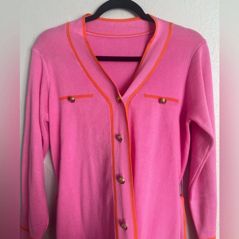 Pink Queen Women's Long Sleeve Button Down Sweater Dress with Belt Size Medium - Picture 2 of 11